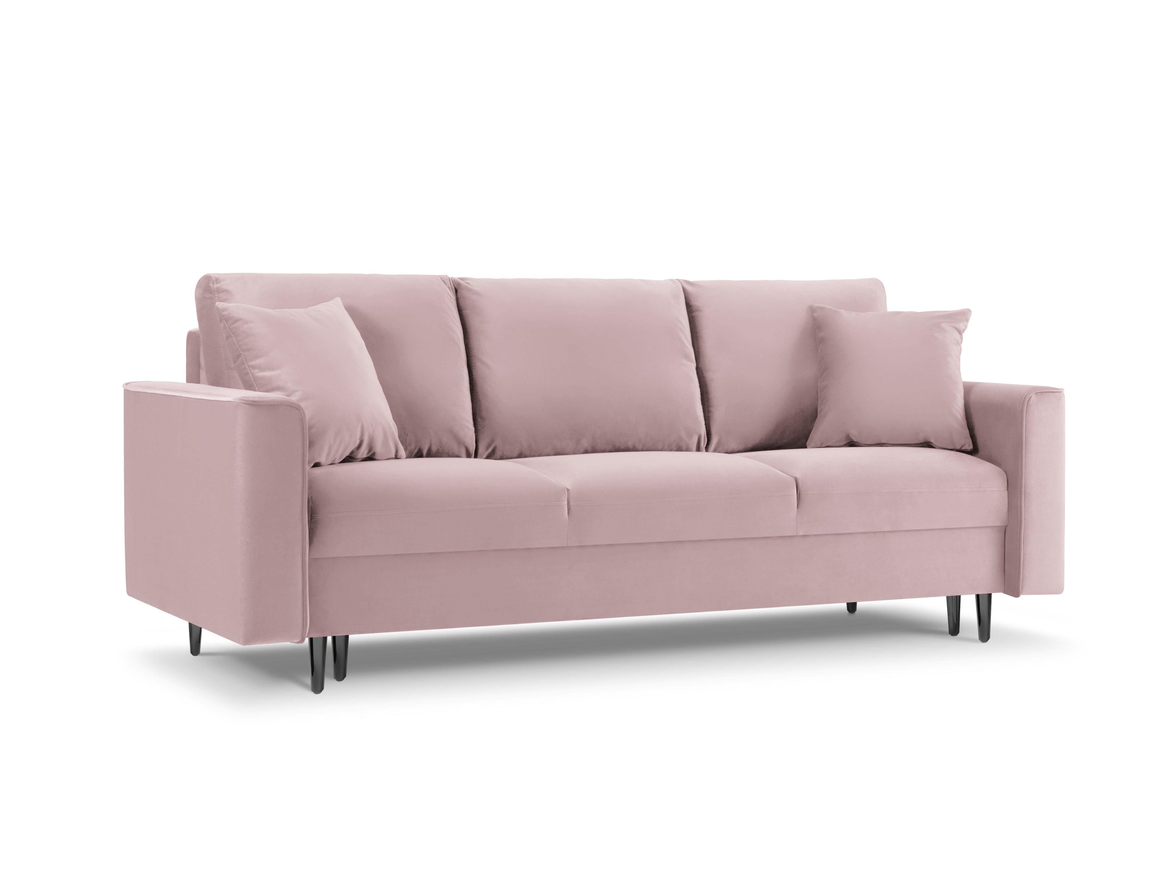 Sofa aksamitna z funkcją spania CARTADERA pudrowy róż z czarną podstawą, Mazzini Sofas, Eye on Design