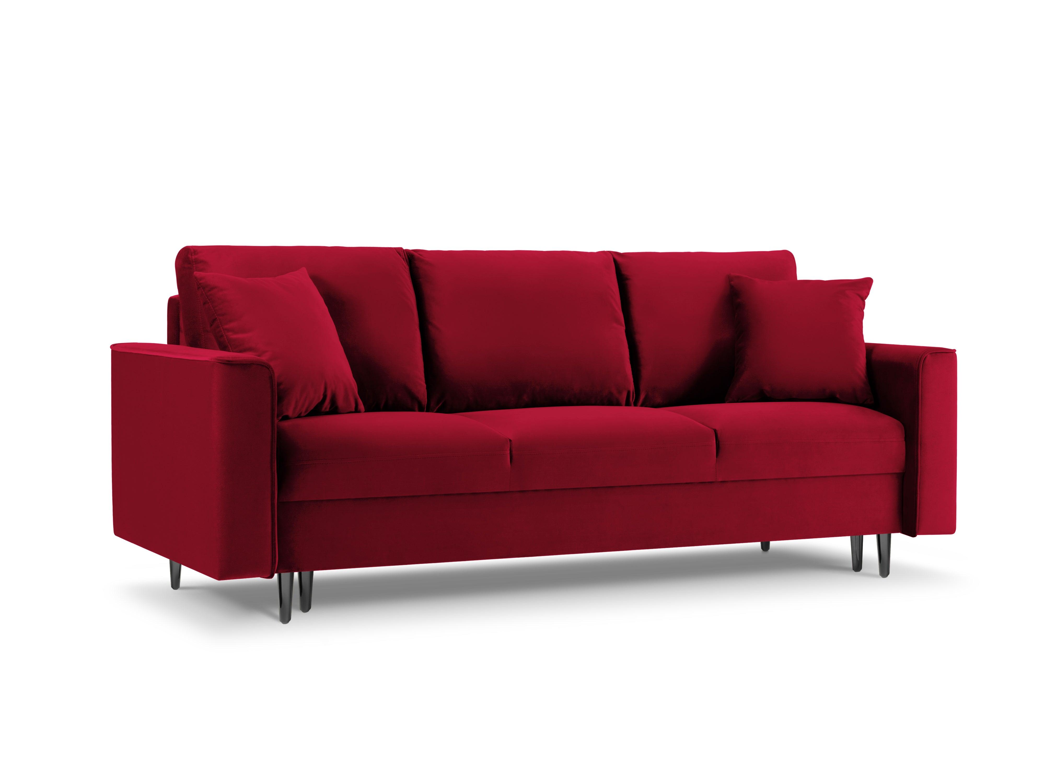 Sofa aksamitna z funkcją spania CARTADERA czerwony z czarną podstawą, Mazzini Sofas, Eye on Design