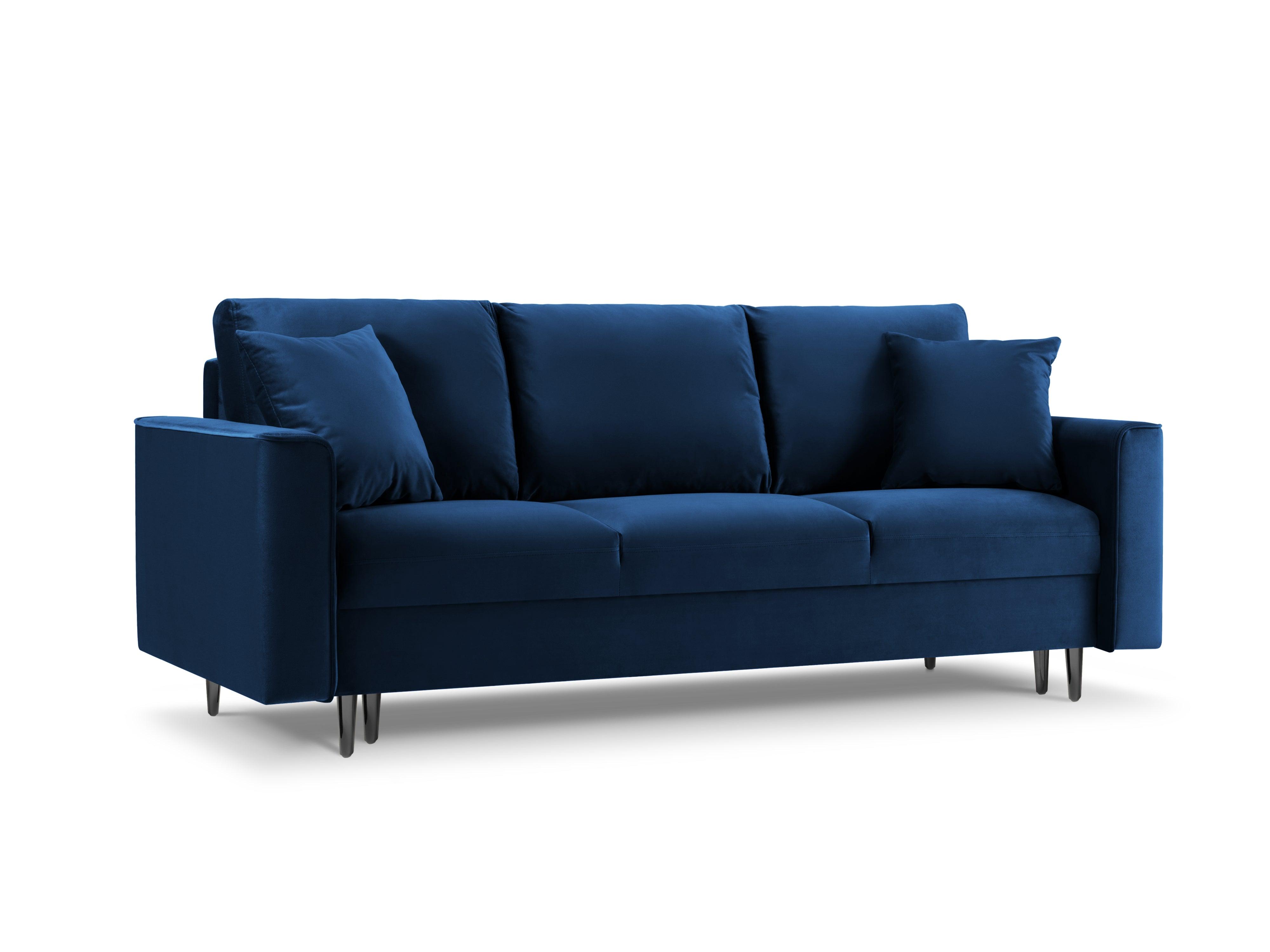 Sofa aksamitna z funkcją spania CARTADERA błękit królewski z czarną podstawą, Mazzini Sofas, Eye on Design