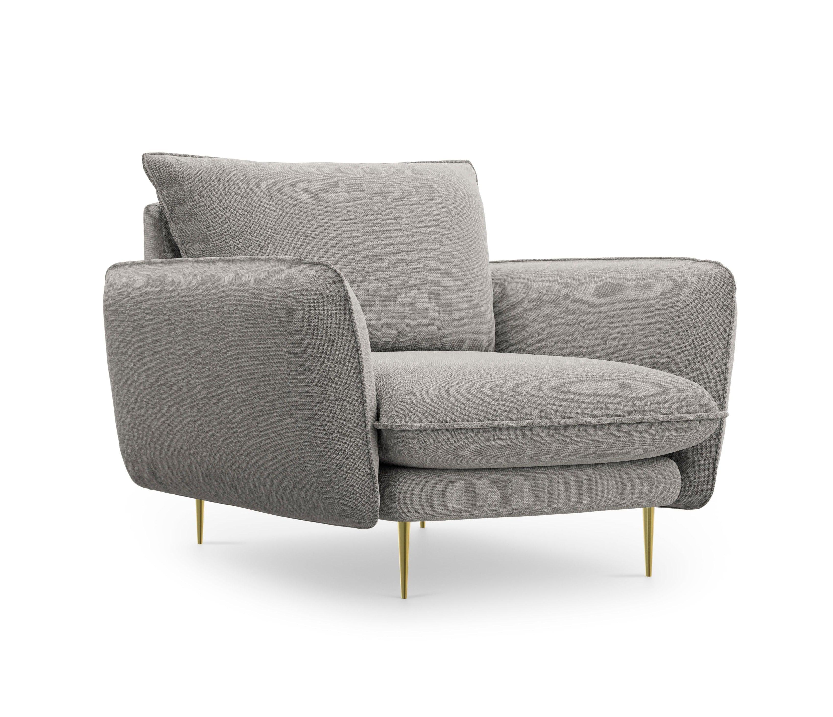 VIENNA armchair light grey with gold base - Eye on Design