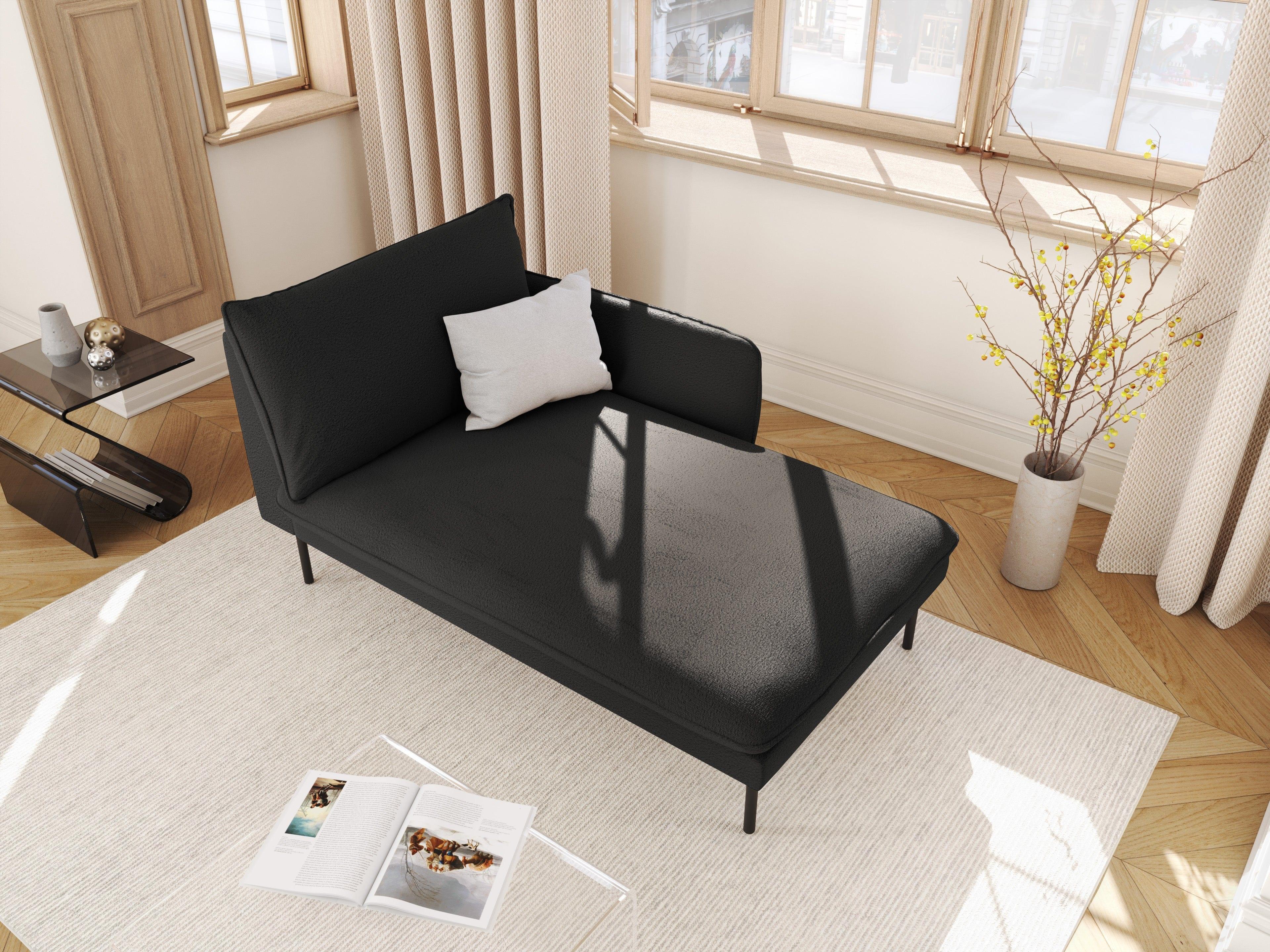 VIENNA chaise longue in boucle fabric right side black with black base - Eye on Design