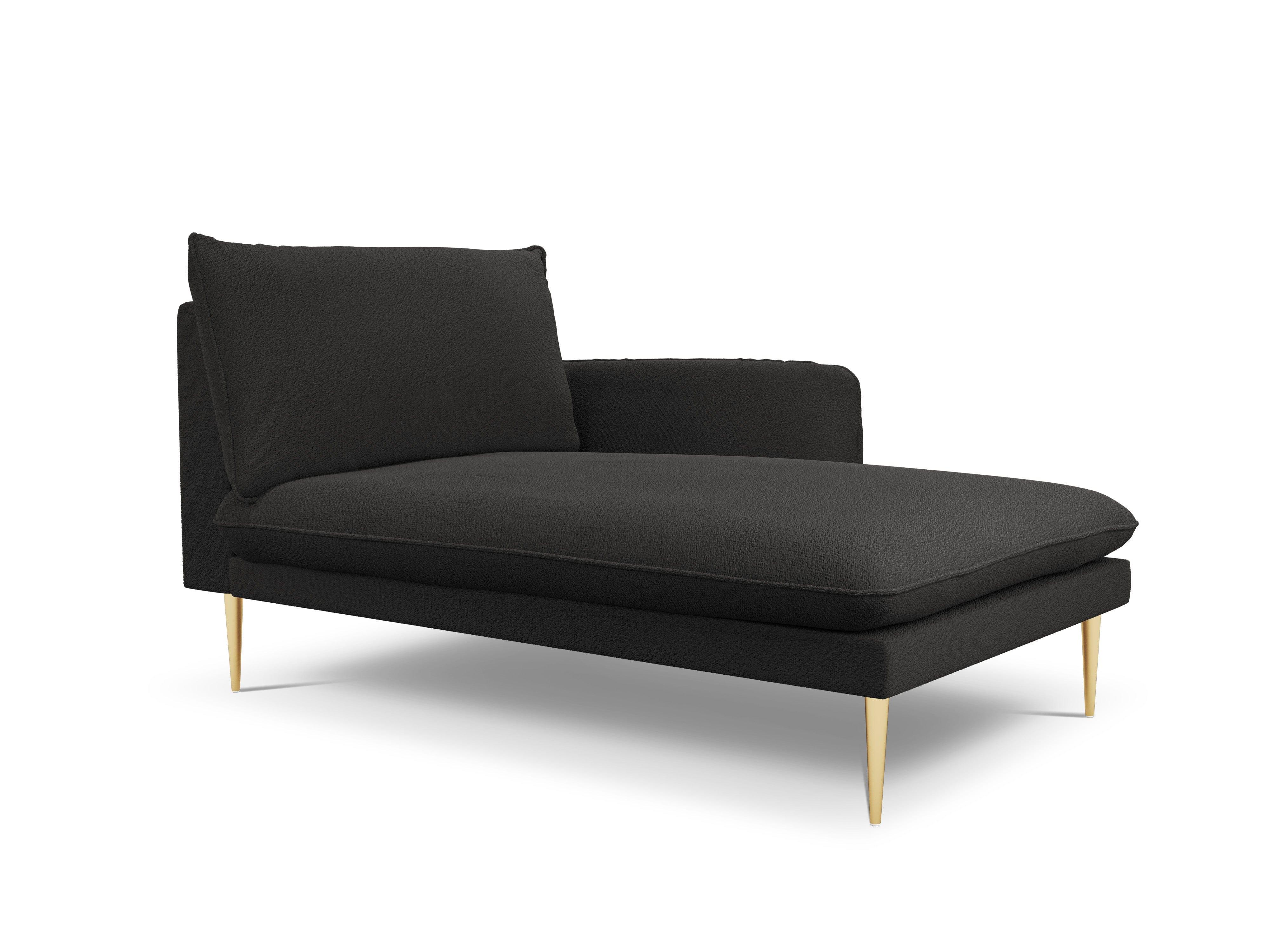 VIENNA chaise longue in boucle fabric right side black with gold base - Eye on Design